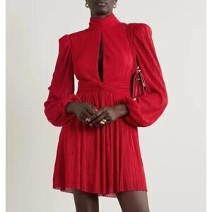 NEW Rebecca Vallance Plisse Dress Long Sleeve Women's Red Size 4